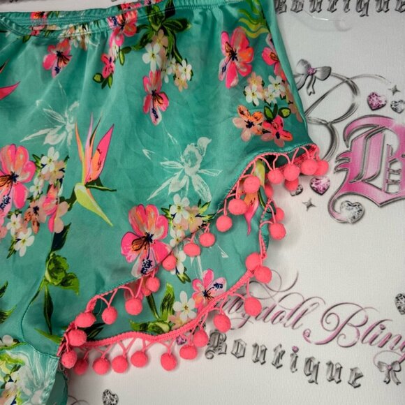 Victoria’s Secret shorts 🌺 floral printed neon with pom-poms fluff ball details - Picture 3 of 10